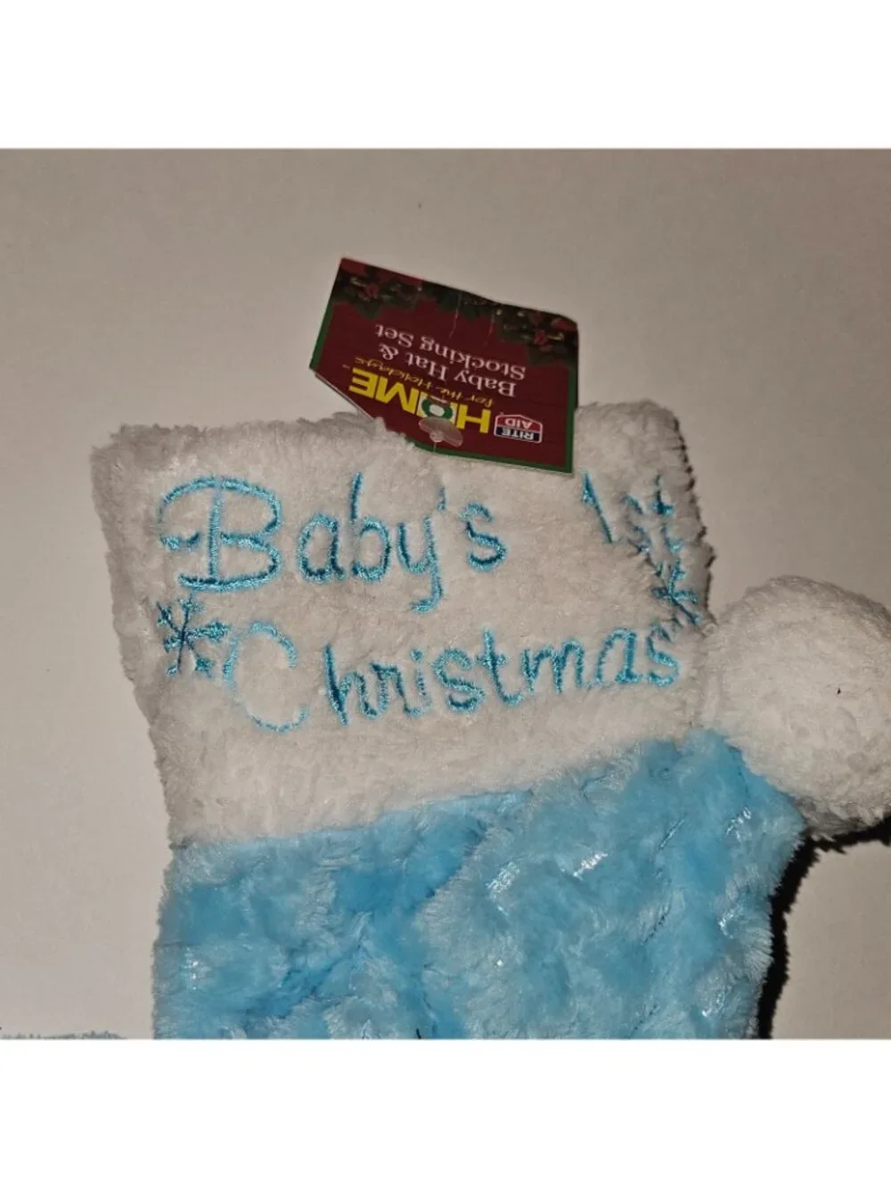 NOS Baby's 1st Christmas Blue White Santa Hat Small Christmas Stocking Lot READ